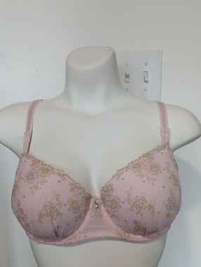 Victoria's Secret Sexy Dream Angels Lined Demi Pink Mesh Gold Floral Bra